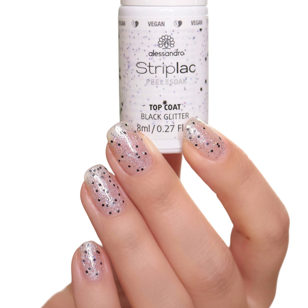 Striplac Peel or Soak Black Glitter Top Coat